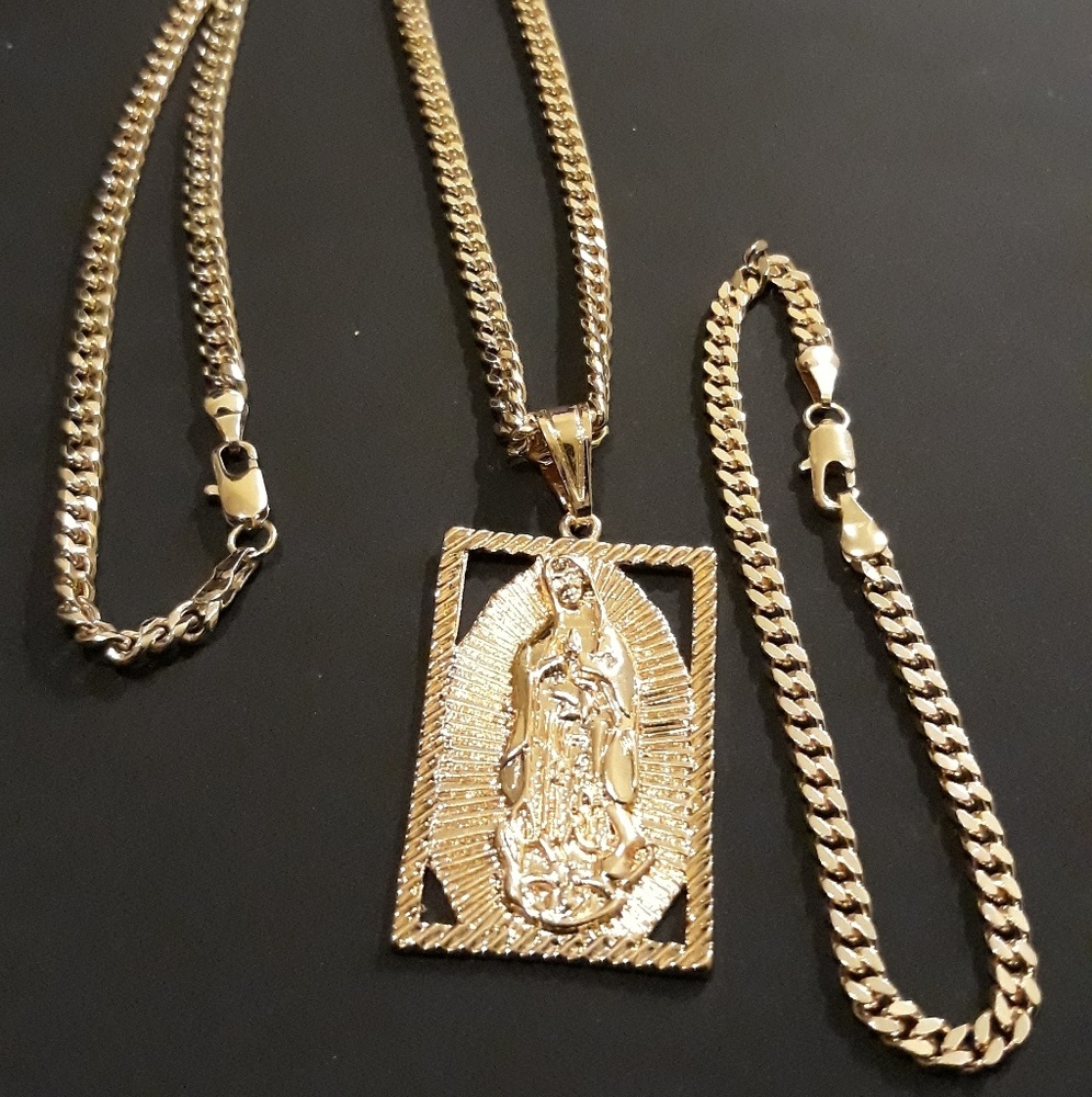 14k Gold filled Cuban link chain and bracelet set